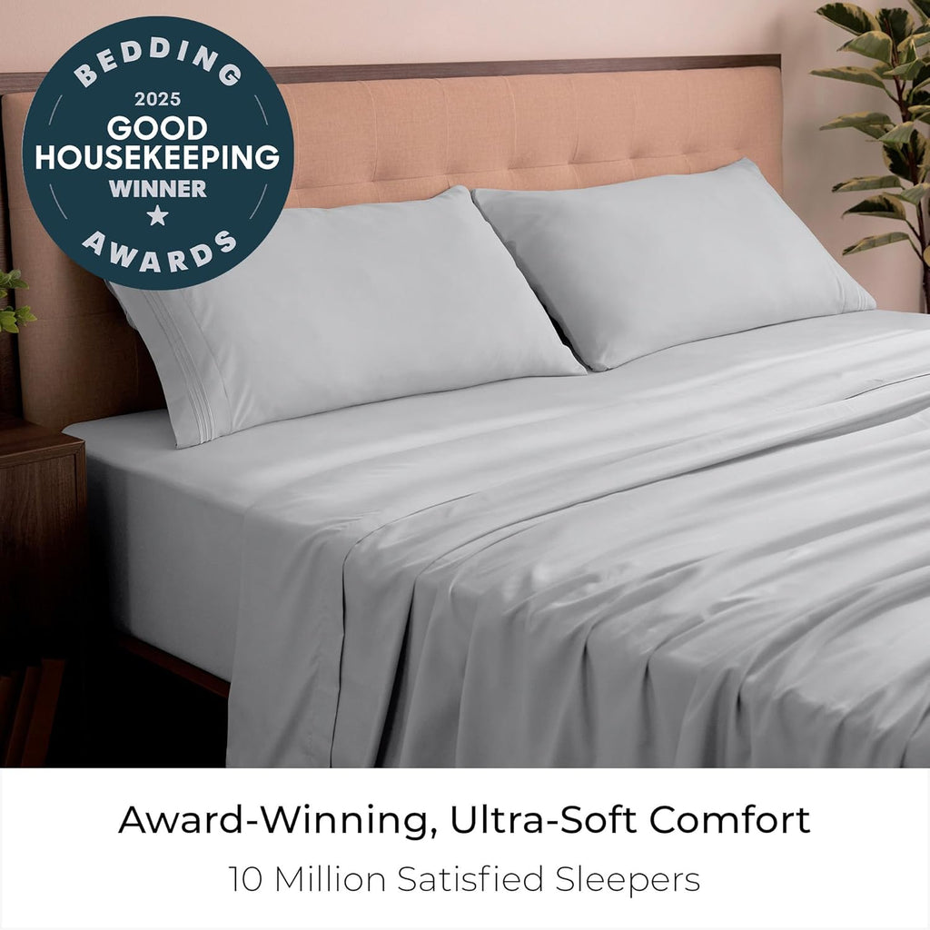 Mellanni King Sheets Set - 4 PC Hotel Luxury Bedding | Extra Soft, Cooling, Wrinkle-Resistant (King, Light Gray)