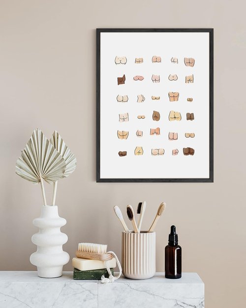 HAUS AND HUES Funny Butts Collage Art Print - Cute Bathroom Decor Poster | 12" x 16" Unframed