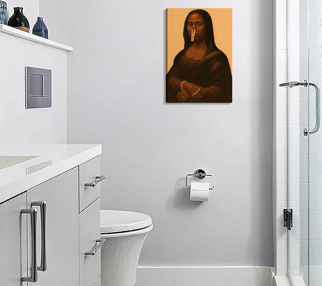 Mona Lisa | Funny Black Woman Canvas Wall Art - Unique Bathroom Decor for Home & Toilet