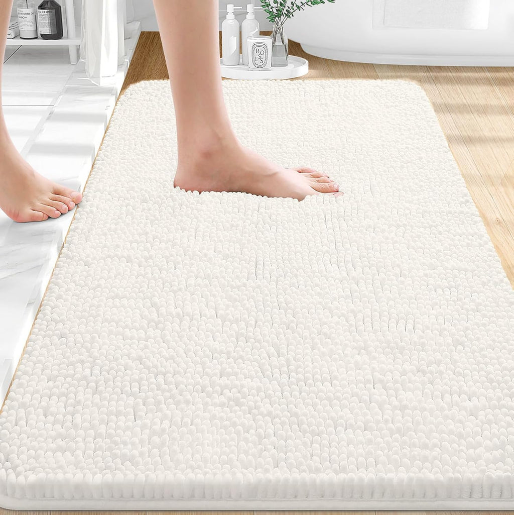 OLANLY Bathroom Rugs - Extra Soft Chenille Bath Mats with Quick Dry Rubber Backing | 32x20 Inches, Ivory