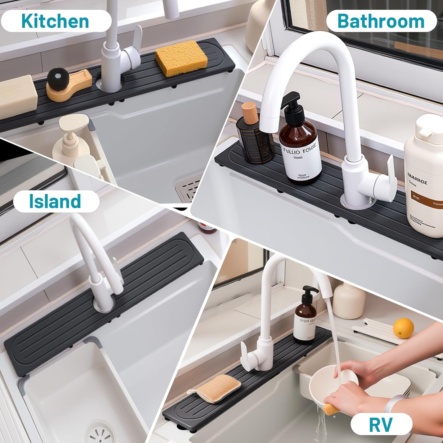 Stone Faucet Mat - Water Absorbent Diatomite Sink Tray with Raised Feet | Kitchen & Bathroom Splash Guard