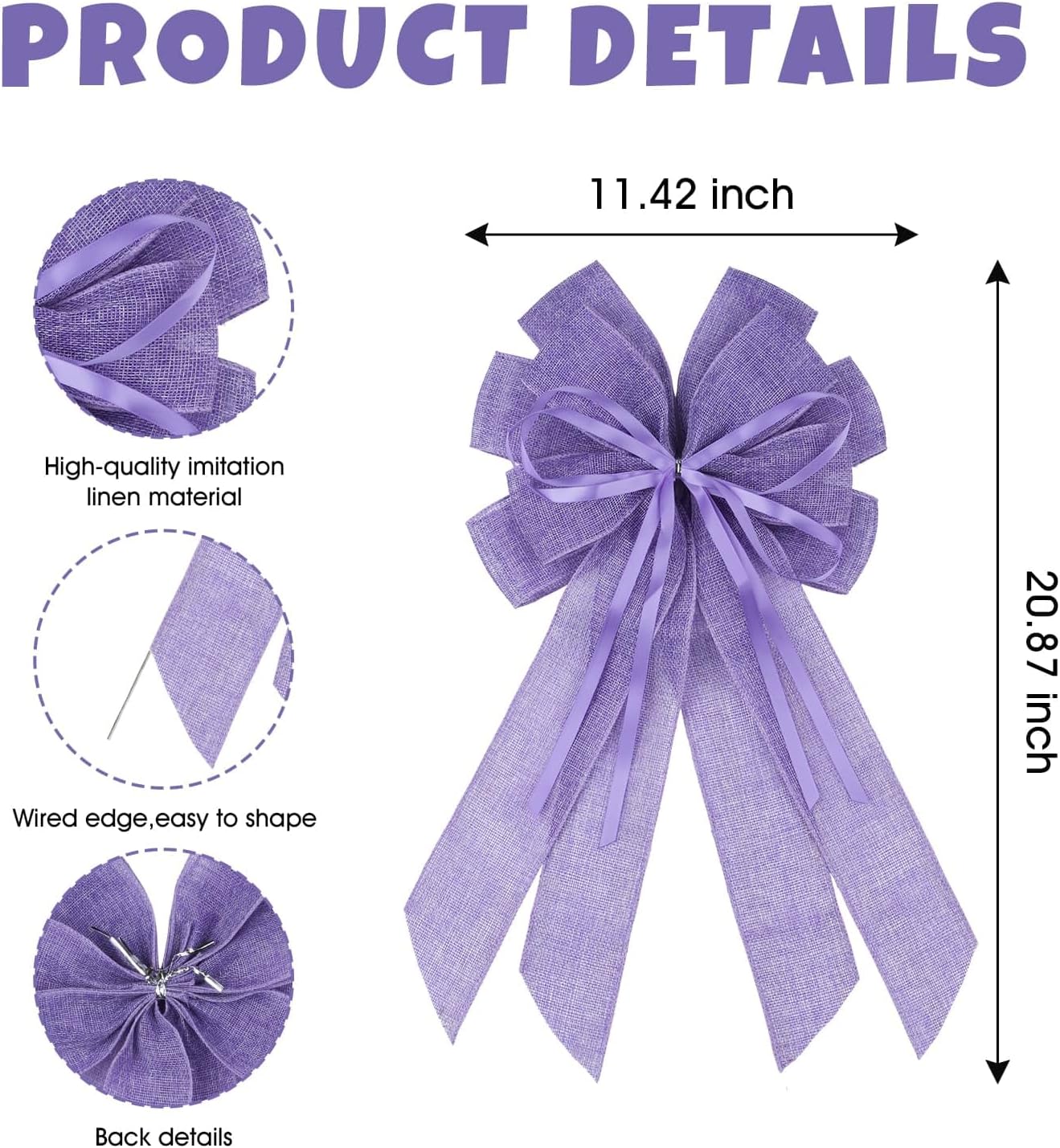 YKW Large Purple Burlap Bow - Elegant 20x11 Inch Wreath Decor for Weddings & Holidays | Indoor/Outdoor Use