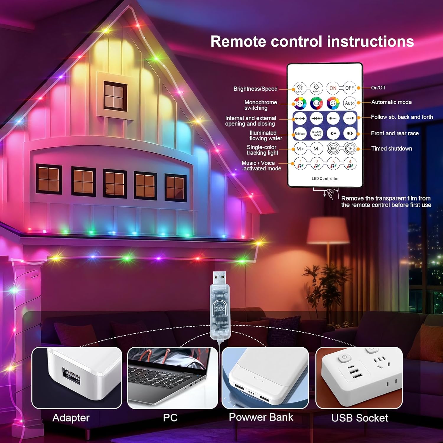 Skiennix USB Plug-In Christmas Fairy String Lights - 16ft 50 LED Color Changing with App Control & Remote Timer