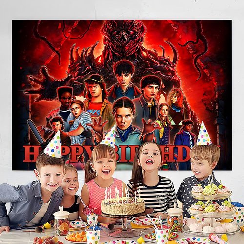 Stranger Season 5 Things Birthday Decorations, Stranger Season 5 Things Happy Birthday Banner Backdrop for Kids Birthday Party Supplies (5x3ft)