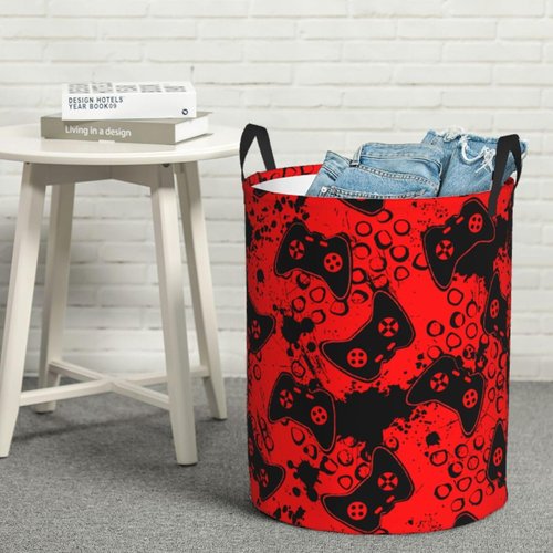 Gbuzozie Game Joysticks Red Background Round Laundry Hamper Storage Basket Toys Clothes Organizer Bin For Home Bathroom Bedroom Dorm Nursery, 38l