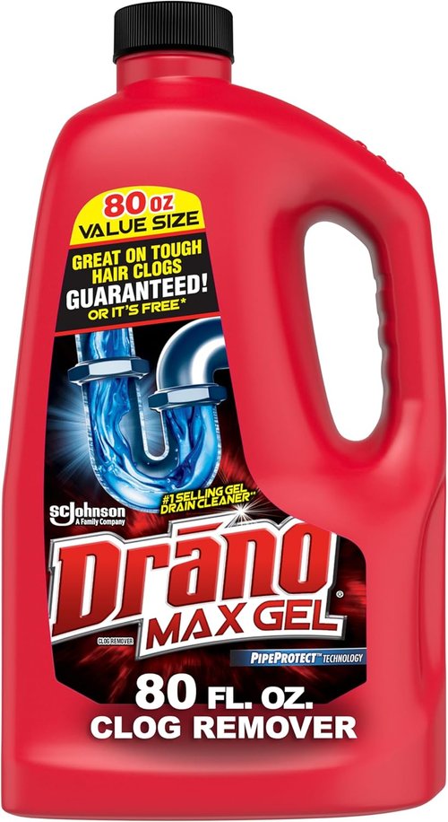Drano Max Gel Drain Clog Remover - Fast-Acting Solution for Hair, Grease & Food Blockages | 80 Oz