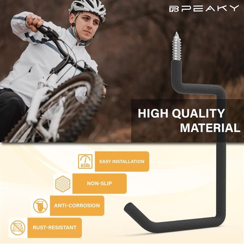 **Skiennix Heavy-Duty Screw-In Ladder Hooks - 4PC Black Wall Mount Storage for Bikes, Ladders & More**