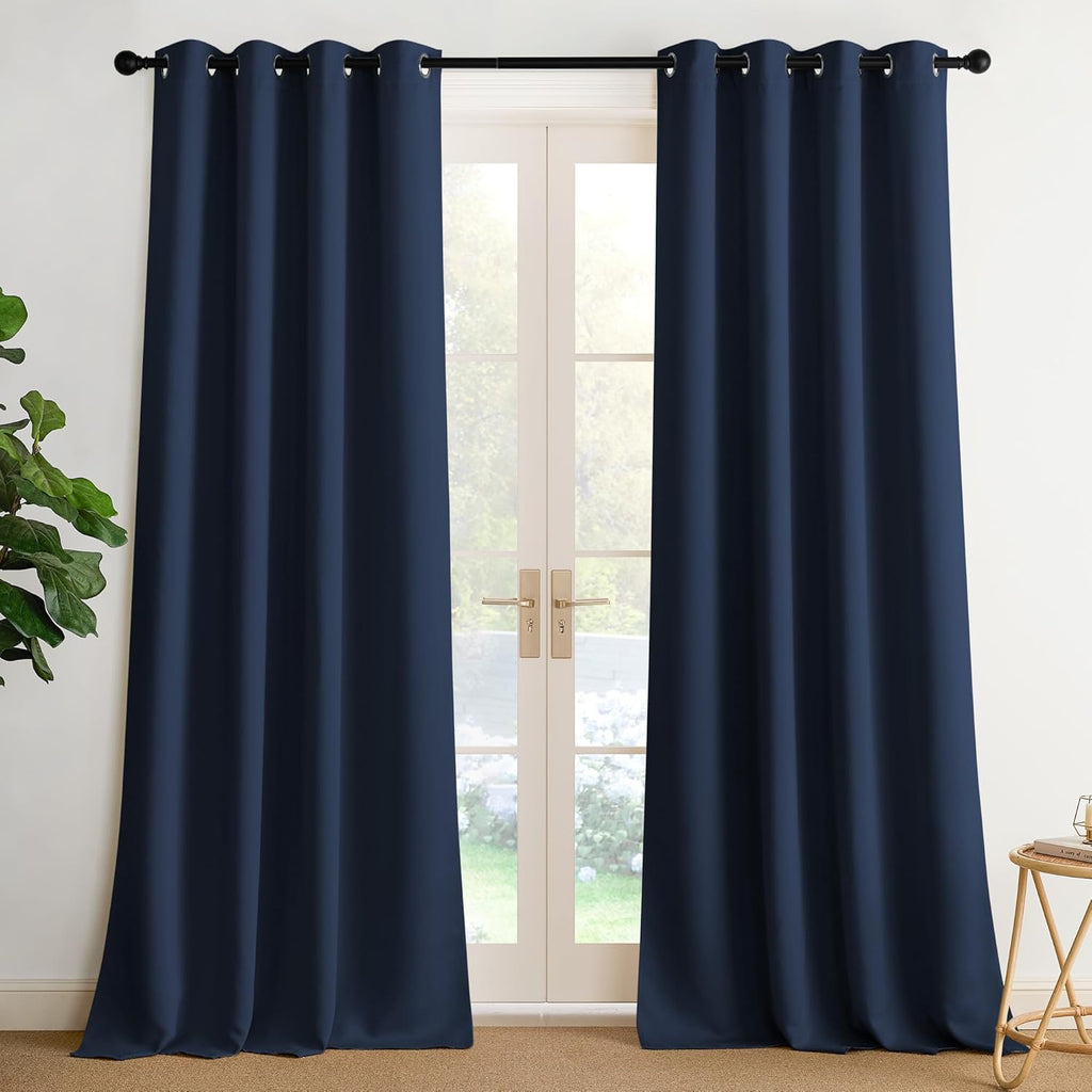 NICETOWN Room Darkening Curtains - Navy Blue Drapery Panels, 52" W x 108" L for Light Control