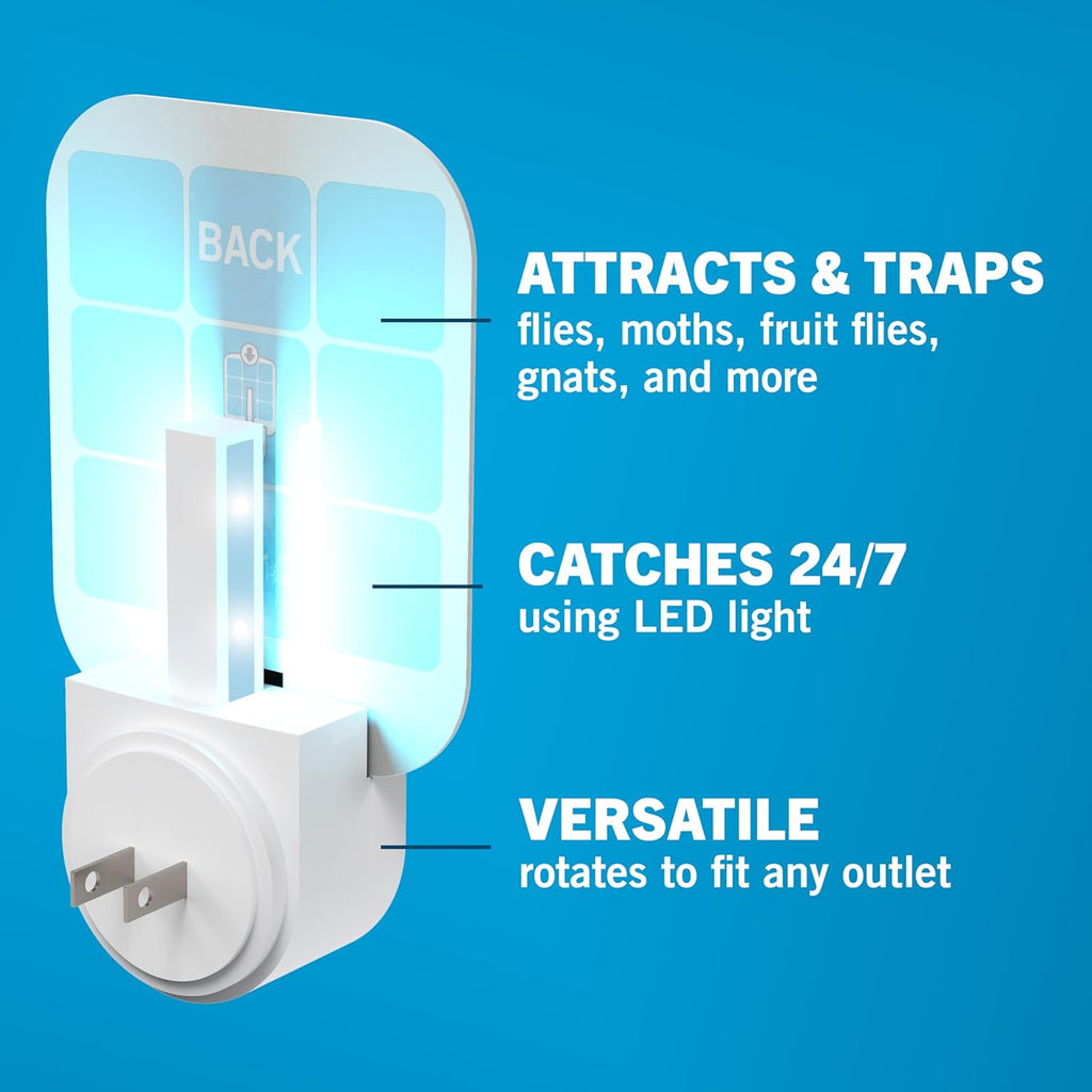 Safer Home Indoor Plug-In Fly Trap - Effective Gnat & Fruit Fly Control | Covers 400 Sq Ft - Includes 2 Glue Cards
