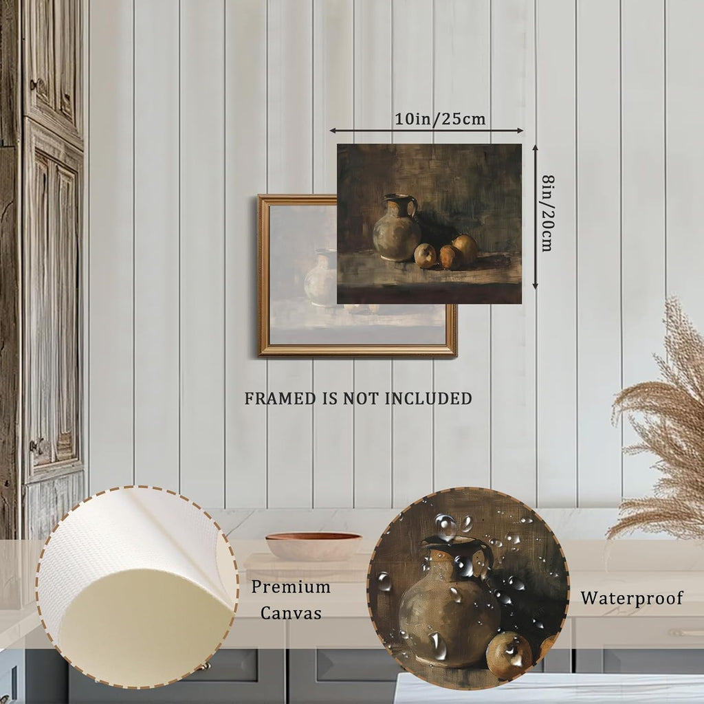 XOCUUI Rustic Vintage Still Life Picture - Moody Peach Fruit Oil Painting Art for Living Room | 8 x 10 No Frame