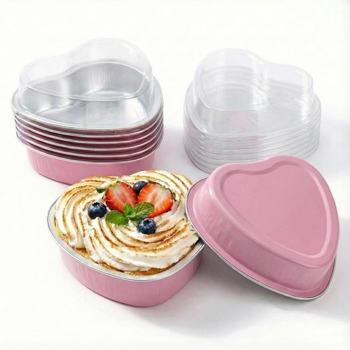 ZKNDRHJO 36 Pcs 9oz Valentine's Day Disposable Aluminum Foil Heart Cake Pan Set with Secure Lids, Premium Heart Shaped Cake Pans for Baking & Gifting,Pans for Holidays and Special Events (pink, 9OZ)