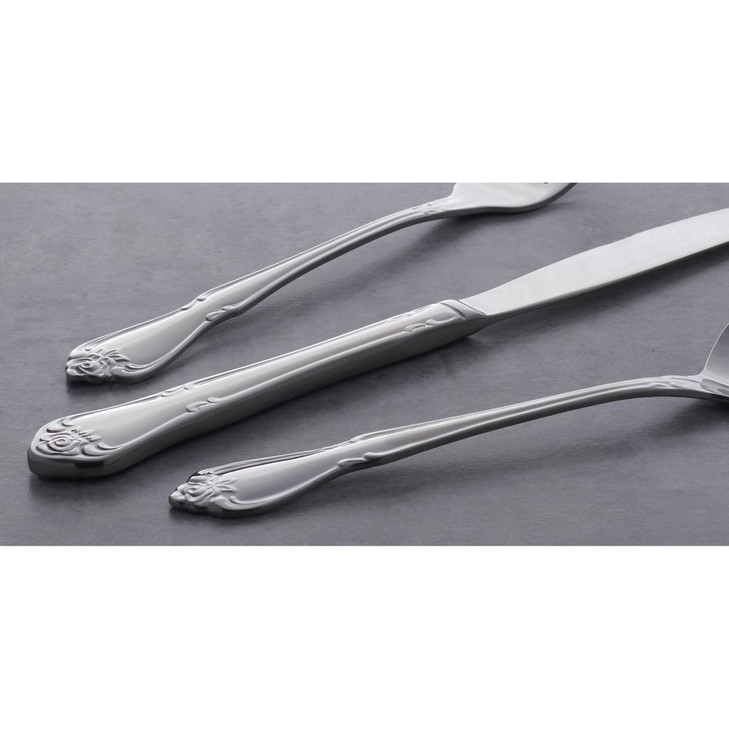 Oneida True Rose 45 Piece Everyday Flatware, Service for 8, 18/0 Stainless Steel, Silverware Set, Silver