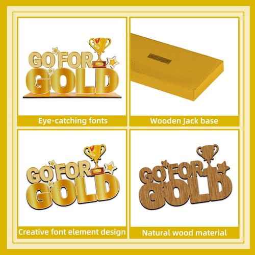 2026 Winter Sport Games Party Decorations Go For Gold Wooden Table Centerpieces 11.8 x 6.9 inch for Any Sports Themed Party Decorations Supplies