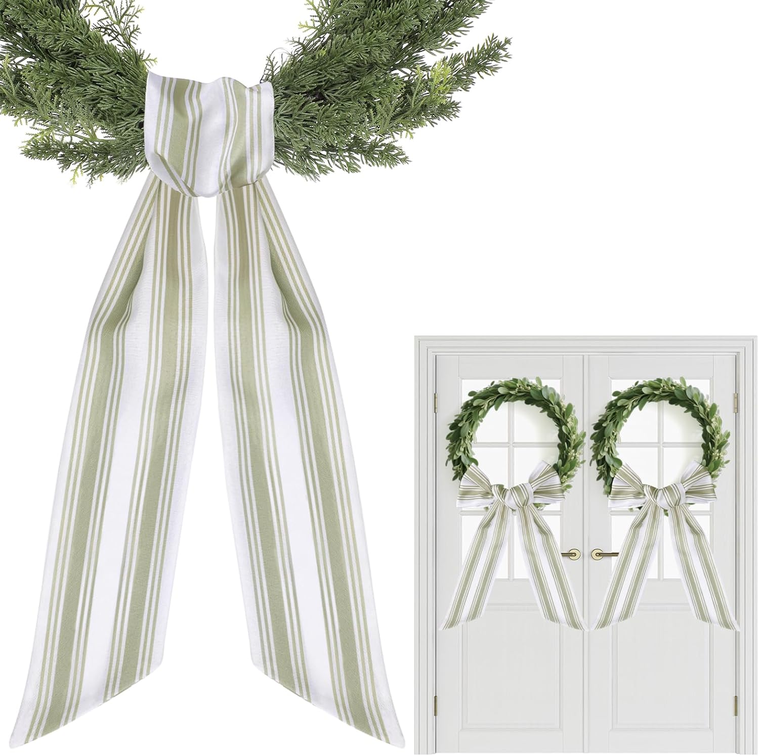 Skiennix Wreath Sash - 2 Pcs Boho Stripe Sashes for Front Door | 60 Inch Blank Scarf for Rustic Decor