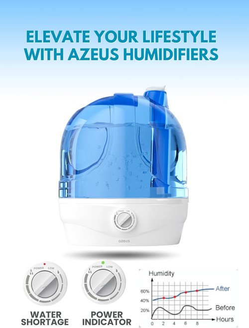 AZEUS Ultrasonic Cool Mist Humidifier - 2.8L Capacity for Bedroom & Nursery | Quiet, BPA-Free, 30-Hour Run Time