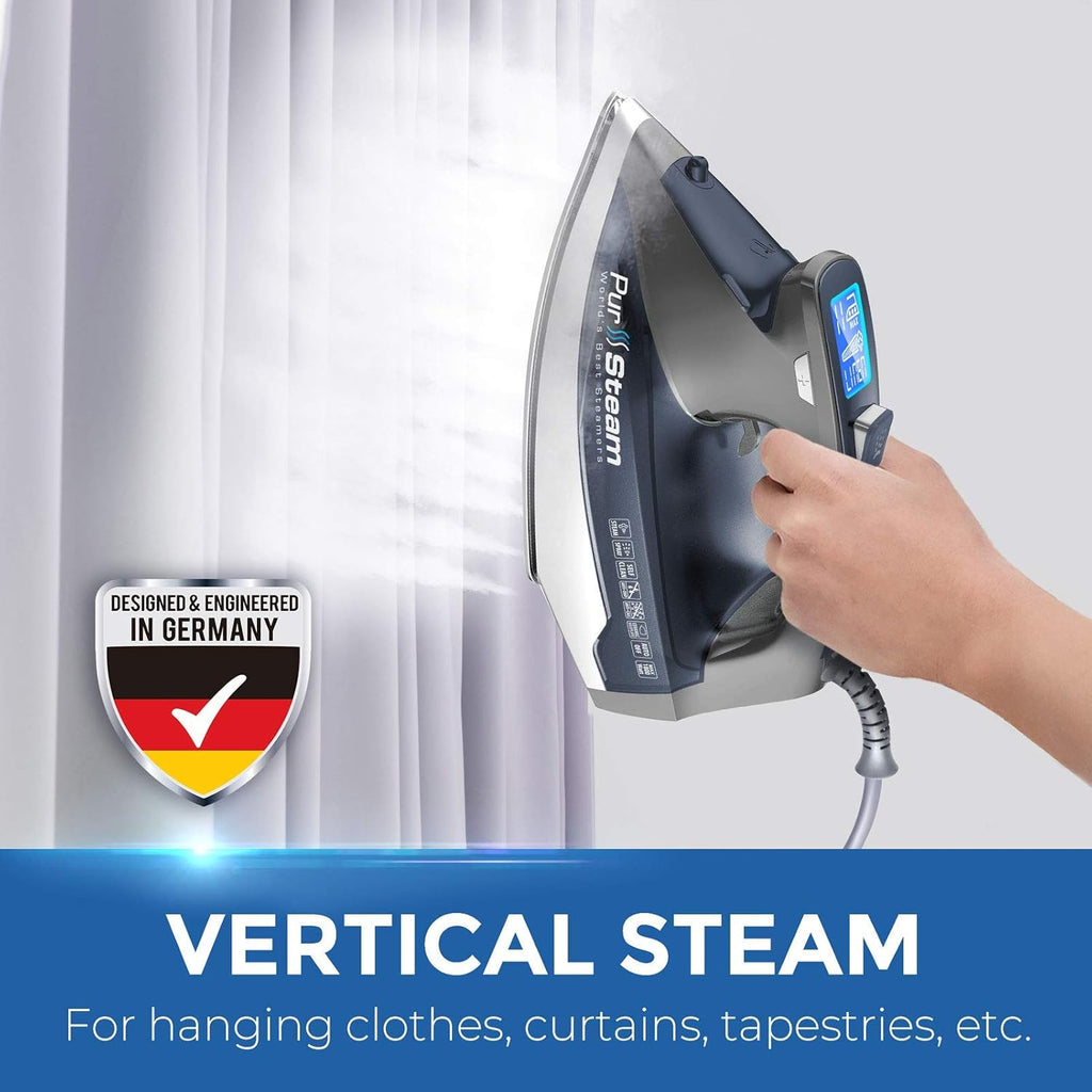 Pursteam Steam Iron - 1800W LCD Screen, Nonstick Ceramic Soleplate, Auto Shutoff & Self-Cleaning