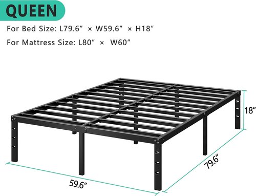 HLIPHA Metal Platform Bed Frame - 12-Inch Tall Queen Size with Heavy-Duty Support Slats | Easy Assembly, Black