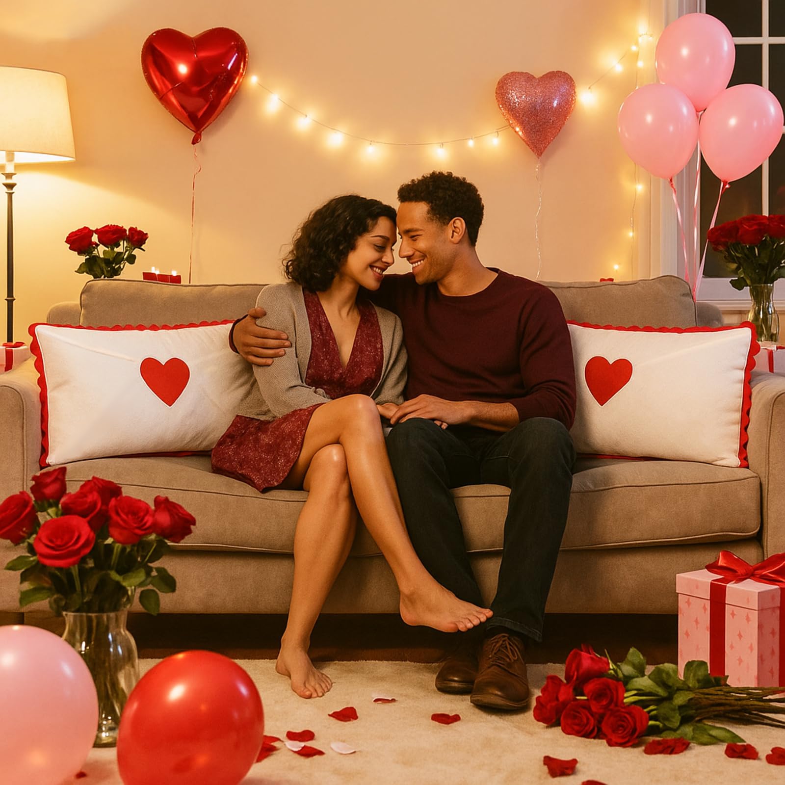 Cinnvoice 2 Pcs Valentine Day Pillow Covers 12x20 Valentines Lumbar Pillow Case Love Pattern Throw Cushion Case Heart Shape Embroidery Throw Covers for Bedroom Sofa Couch Decoration(Envelope)