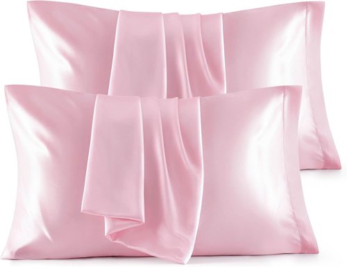 Bedsure King Size Satin Pillowcase Set of 4 - Pink Silky Pillow Cases for Hair & Skin, 20x36 Inches