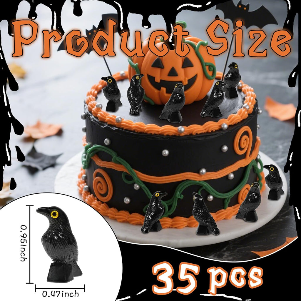 Skiennix Miniature Crows Figurines - 35 Pcs Black Raven Resin Decor for Halloween Scenes