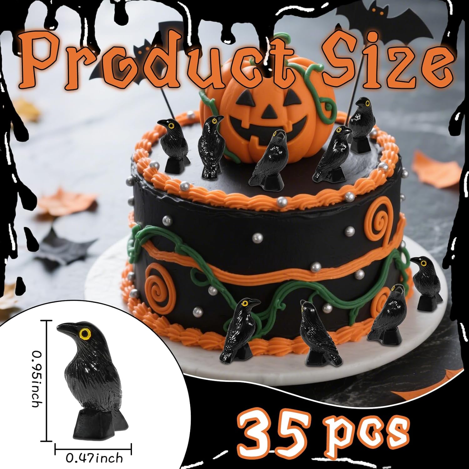 Skiennix Miniature Crows Figurines - 35 Pcs Black Raven Resin Decor for Halloween Scenes