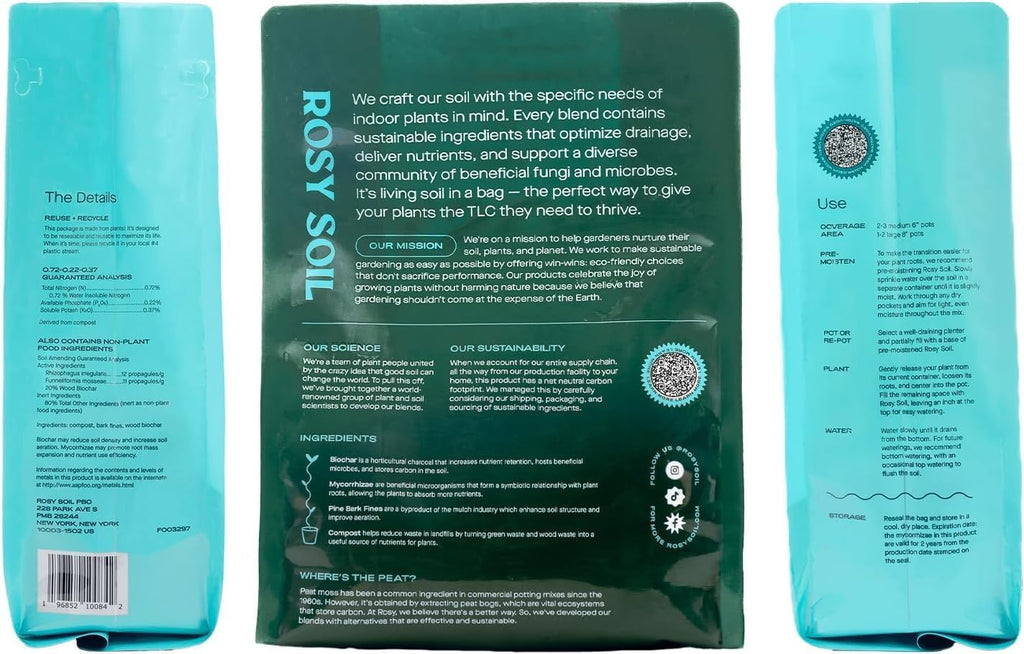 Rosy Soil Indoor Potting Soil - Organic Mix Enriched with Biochar for Healthy House Plants | 8qt