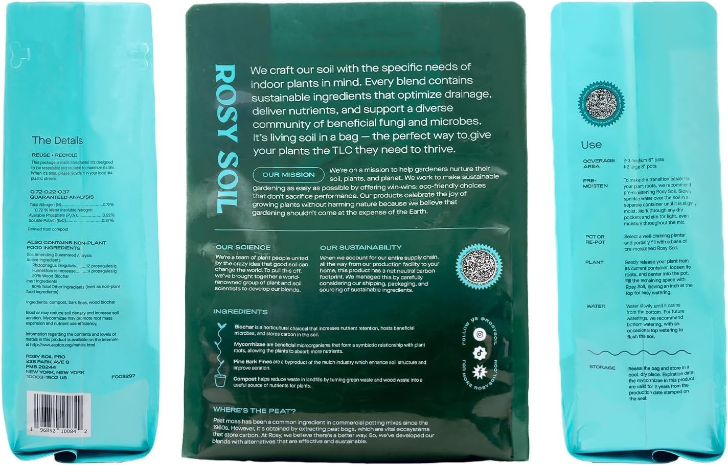 Rosy Soil Indoor Potting Soil - Organic Mix Enriched with Biochar for Healthy House Plants | 8qt