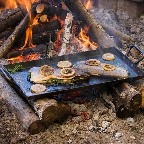 Lodge 18 Inch Pre-Seasoned Carbon Steel Griddle - Exceptional Heat Retention | Versatile for Oven, Gas Stove, Grill, or Campfire - Black