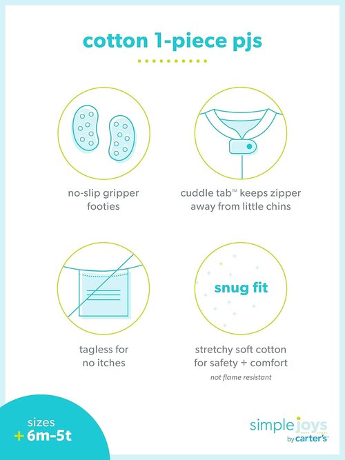 Carter's Baby Boys' Snug Fit Footed Cotton Pajamas - 3-Pack, Soft & Comfortable for All Night Wear