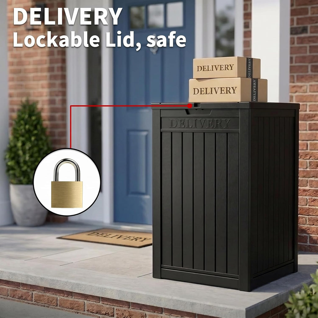Skiennix Lockable Package Delivery Box - Waterproof Resin Outdoor Storage (57 Gallon, Black)