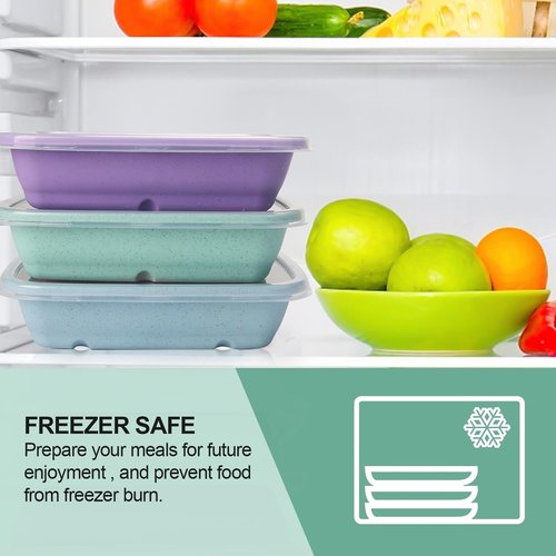 shopwithgreen Meal Prep Containers 1-Compartment, 10PCS Wheat Straw Microwave Bento Lunch Box with Lids, Reusable & Stackable Food Storage Containers, Dishwasher Freezer Safe BPA Free (32 OZ)
