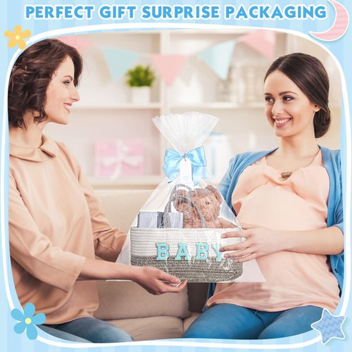 Beeveer Personalized Baby Basket Custom Diaper Caddy Organizer with Bow Portable Cotton Rope Basket Storage for Nursery Baby Shower Christmas Gifts(Blue)