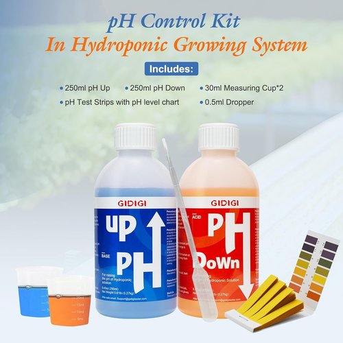 Hydroponics pH Control Kit - pH Up & Down Solution with Test Strips | 8.45oz (250ml)