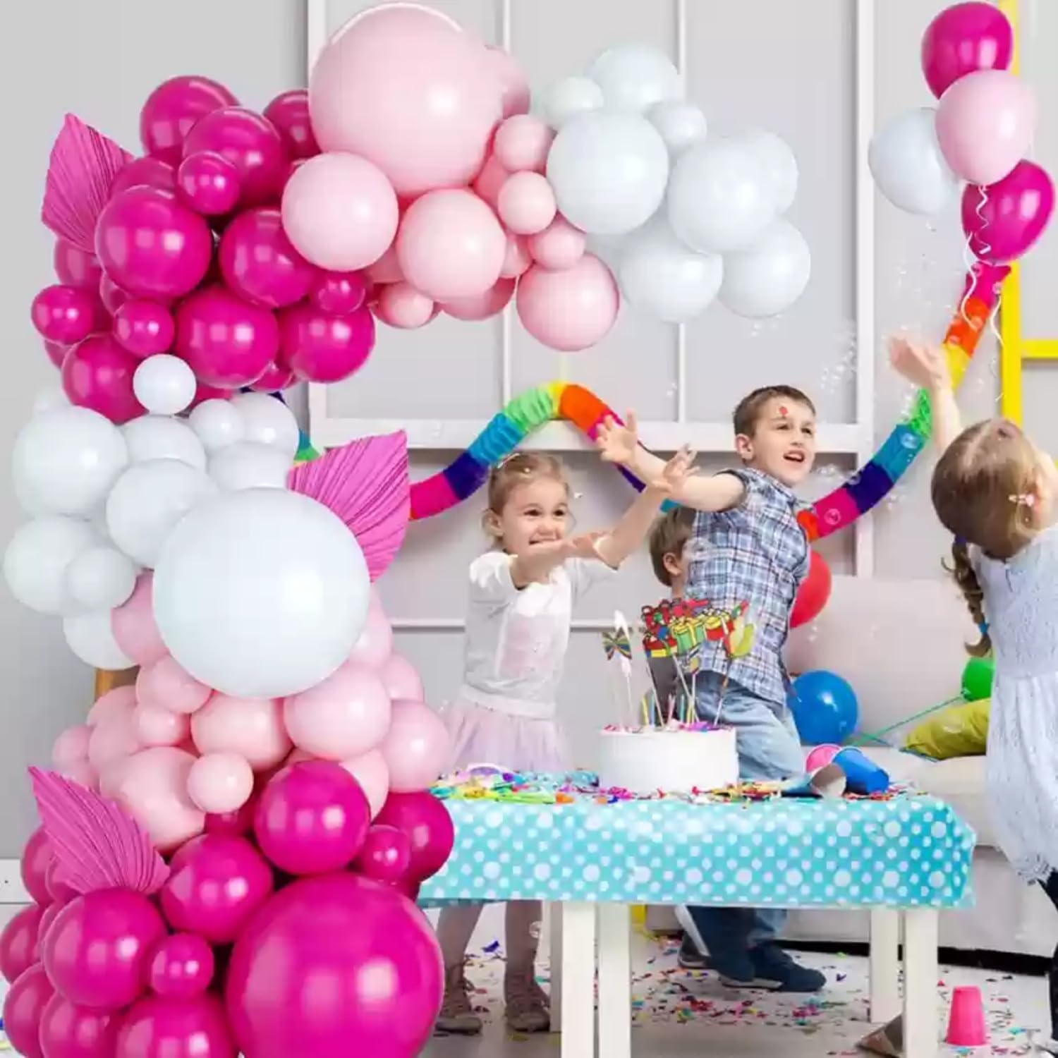 Skiennix Pink and White Balloons Kit - 50pcs 12 Inch Light Pink Latex & Confetti Balloons for Parties