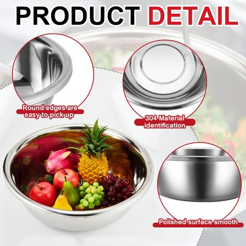 FillTouch 2 Pack Large Mixing Bowl 20 Qt Oversized All Purpose 304 Stainless Steel Polished Mirror Flat Base Metal Bowl for Home or Commercial Prepping Baking Mixing Marinating