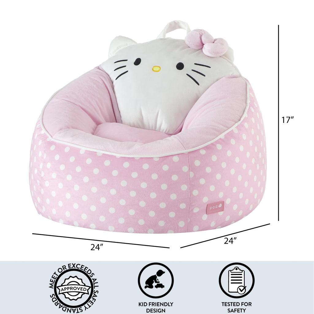 Sanrio Hello Kitty Bean Bag Chair for Kids,Figural Hillside Design by pod, Soft & Durable Fabric, 24x24x17, Comfy Seat for Bedrooms & Playrooms