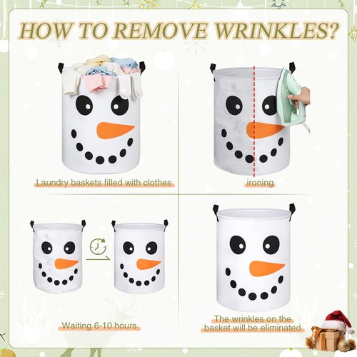 Havawish 2 Pcs Winter Snowman Collapsible Laundry Baskets Oxford Cloth Snowman Game Laundry Hamper with Handle Storage Bin for Dirty Clothes Toys Blankets in Living Room Bathroom Laundrys Room Decor