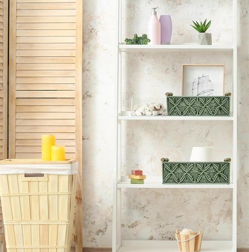HOSROOME Macrame Decorative Baskets - Boho Organizing Baskets for Home Decor | Set of 2, Green