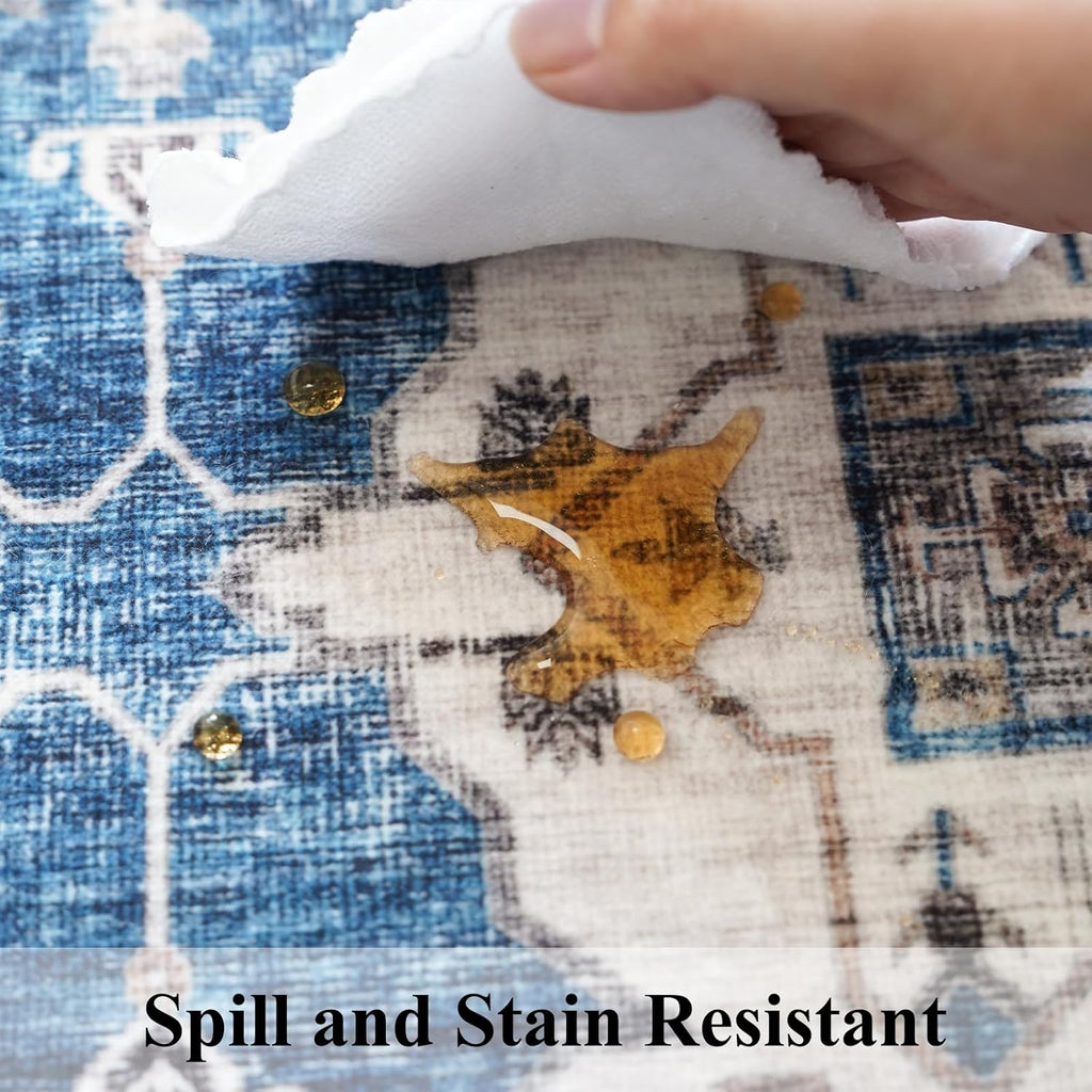 Skiennix Vintage Area Rug - Washable Soft Indoor Mat with Non-Slip Backing | 2x3 ft, Blue