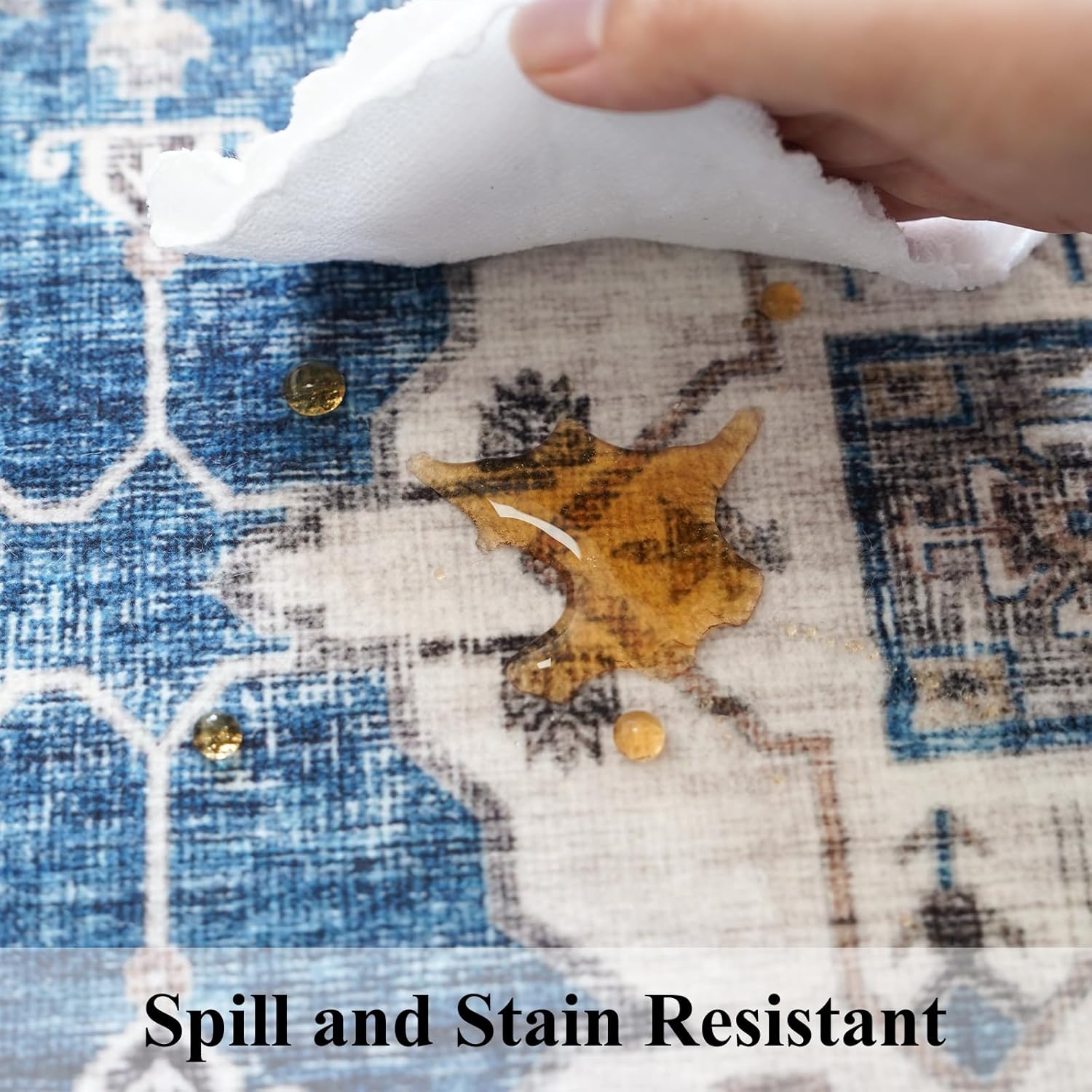 Skiennix Vintage Area Rug - Washable Soft Indoor Mat with Non-Slip Backing | 2x3 ft, Blue