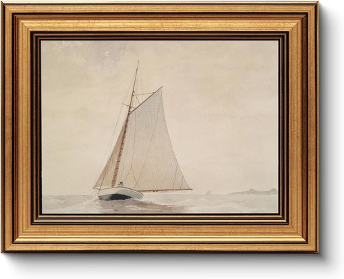Gold Framed Vintage Wall Art - Seaview Painting Prints for Living Room | Aesthetic Home Decor (8"x10")