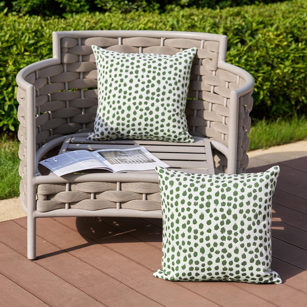 Outdoor Pillow Covers 18x18 Set of 2 Boho Design Navy Dark Green Polka Dot Decorations Pillows Spring Summer Outdoor Waterproof Patio Furniture Porch Sofa Bed Cushion Covers Home Decor JB001-L18