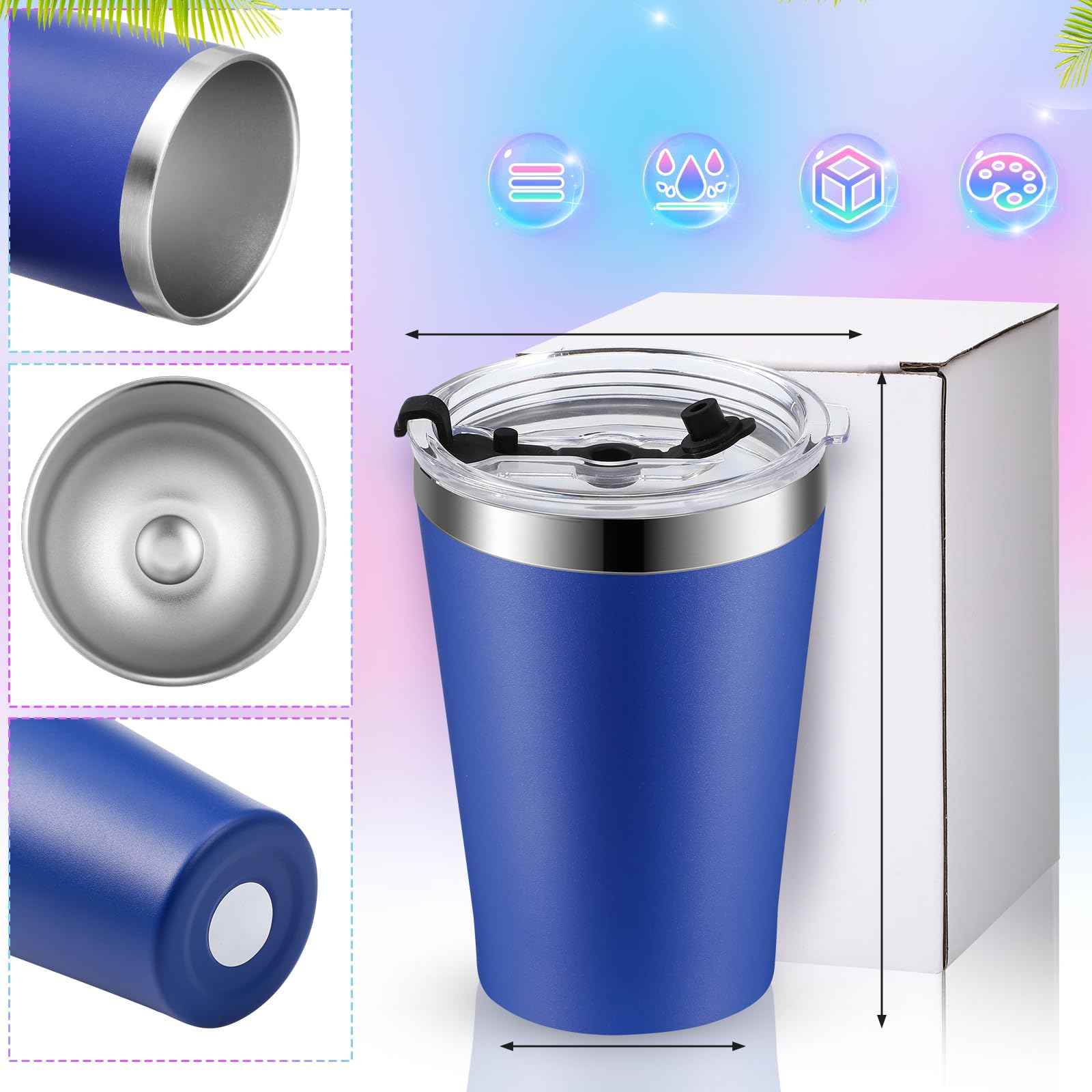 Potchen 16 Pack 12 oz Stainless Steel Insulated Tumbler Bulk with Lids Small Tumblers Vacuum Double Wall Coffee Cups Powder Coated Travel Mug Ideal for Hot and Cold Drinks Home Office Car, 16 Colors