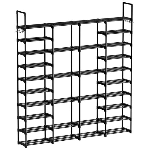WOWLIVE 4 Row 10 Tiers Extra Large Shoe Rack Big Tall Metal Shoe Shelf, Heavy Duty Organizer for Closet Entryway, Boot Rack Storage Stackable Stand for Garage Black