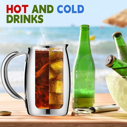 Funnymoom 3 Pcs 74oz Stainless Steel Water Pitchers with Ice Guard Smooth Silver Metal Bell Pitchers Jug Cold Beverages Carafe Serving Tool for Restaurants Home Dishwasher Safe