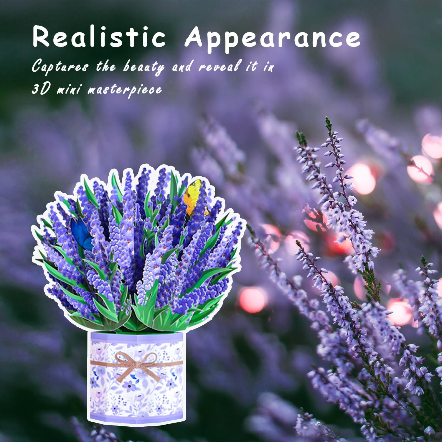 ROBBEAR 3D Lavender Bouquet Pop-Up Card - Unique Flower Greeting Card for Any Occasion | Perfect for Birthdays, Mother's Day, Anniversaries, and Valentine's Day