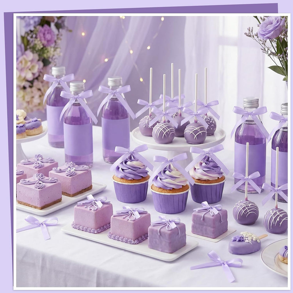 Skiennix 30 Pack Bow Cake Toppers - Purple Ribbon Bows for Weddings & Celebrations | Perfect for Birthdays & Baby Showers