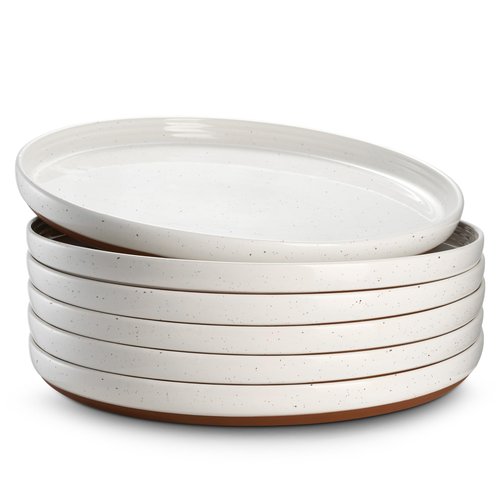 DOWAN 10.5" Large Dinner Plates Set of 6, Ceramic Salad Plate, Microwave, Oven & Dishwasher Safe, Moon-White Design Perfect for Party Dessert, Wedding Appetizer, Birthday, Mothers Day Gifts