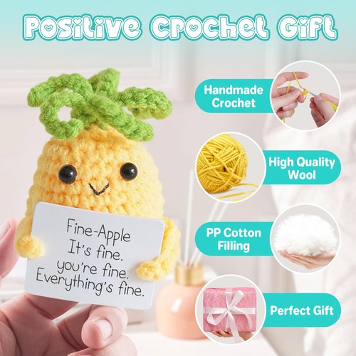 YUELE Mini Crochet Gift Set, Emotional Support Dolls, 9PCS Cute Funny Handmade Vegetables and Plants with approving Card, Encouragement Birthday Gift for Friends Room Decor