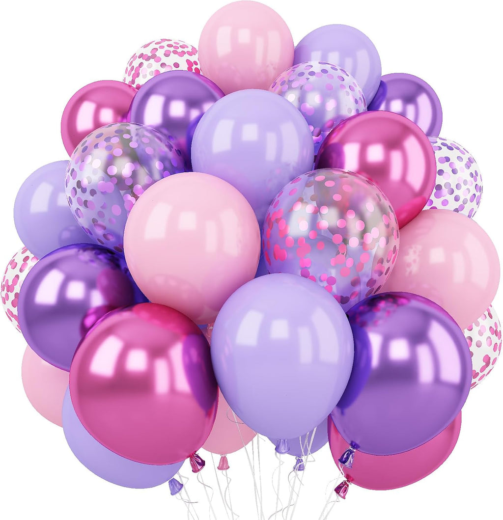 Togvu 12-Inch Metallic Purple & Pink Balloons - 60 Pack Confetti Latex Balloons for Parties & Events